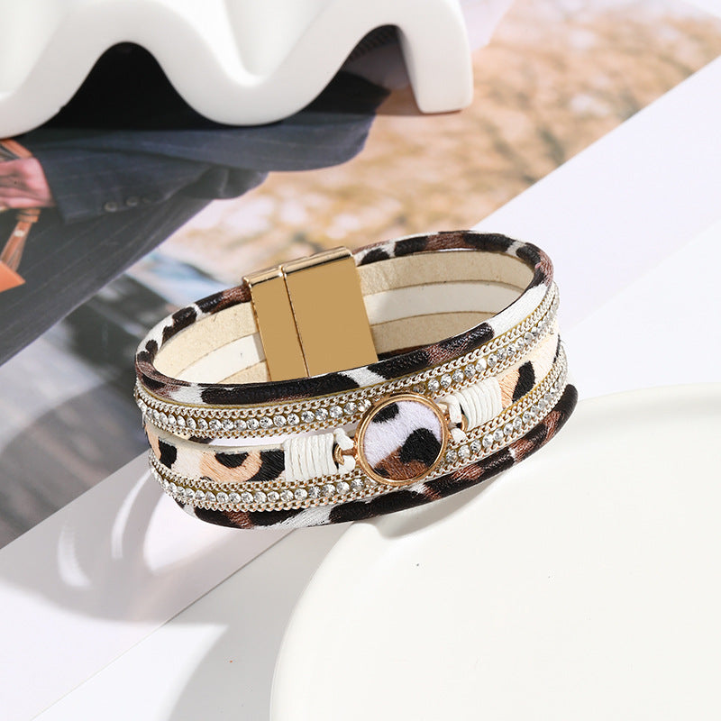 Magnetic Buckle Leopard Fashion Leather Genuine Bracelets