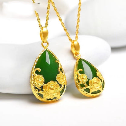 Placer Gold Water Drop Gem Four-leaf Clover Wedding Lady Pendants