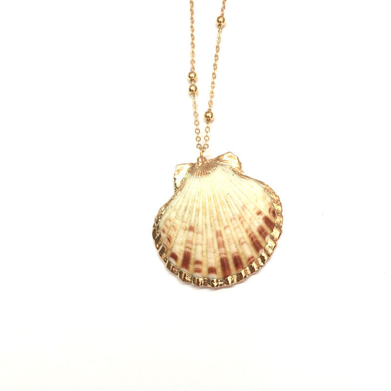 Women's & Men's Style Natural Shell Gold-plated Edge Alloy Necklaces