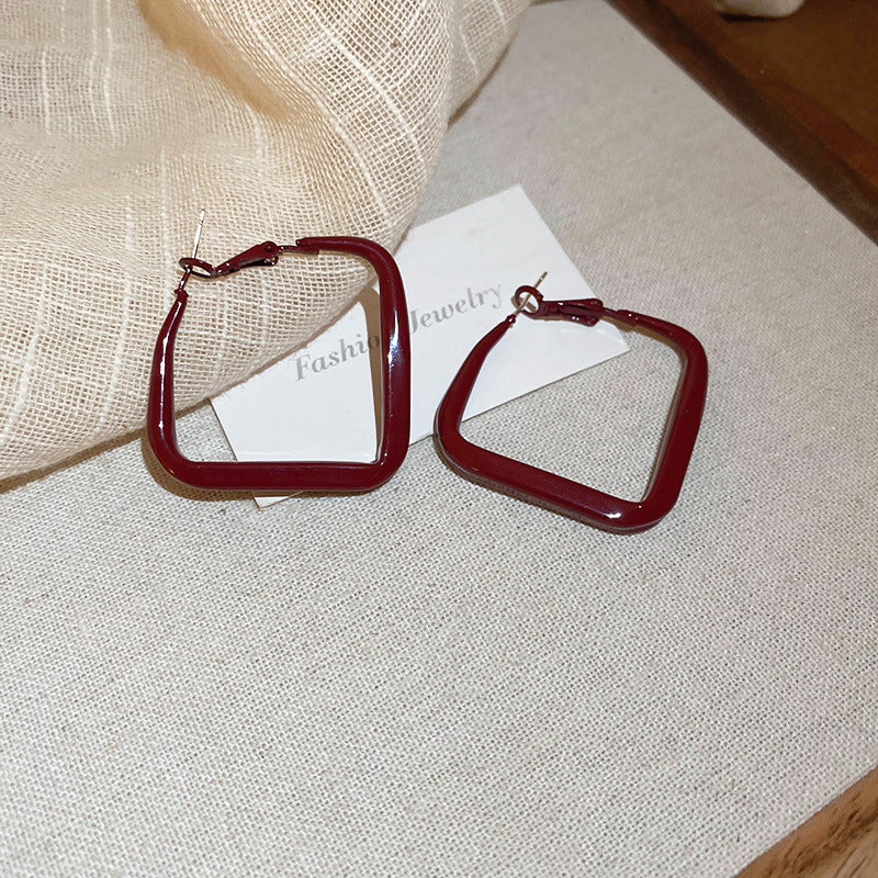 Gold Electroplated Sier Needle Red Dripping Earrings