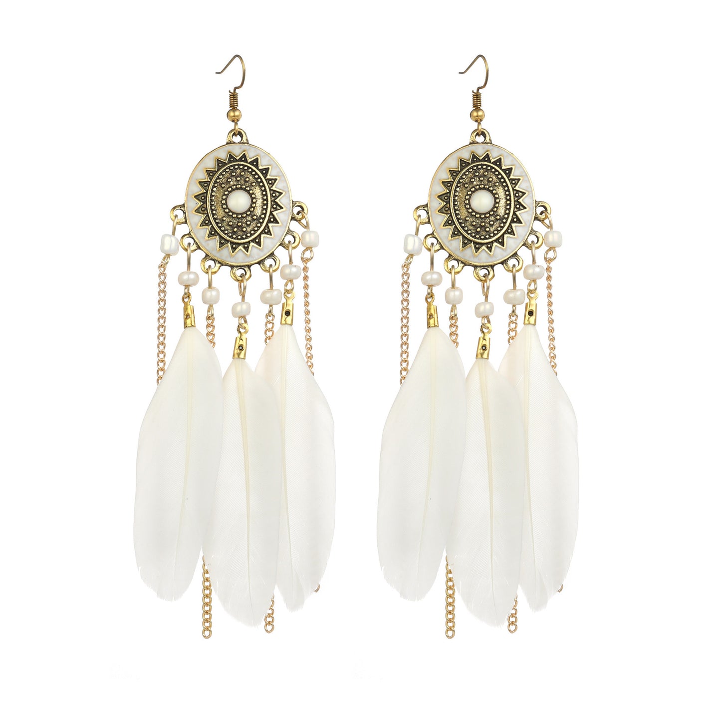 Ethnic Style Long Feather Temperamental Tassels Personality Earrings