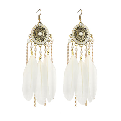 Ethnic Style Long Feather Temperamental Tassels Personality Earrings