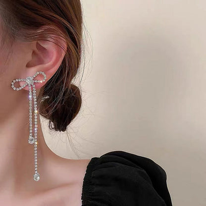 Temperament Sier Series Long Fringe Fashionable Classy Ear Earrings