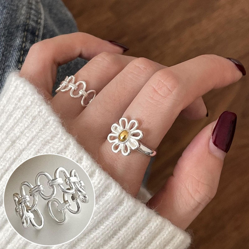 Line Cross Cord For Braiding Female Simple Irregular Wide Rings