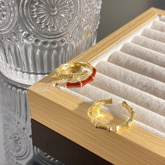 Women's Style Bamboo Brushed Vintage Red Dripping Rings