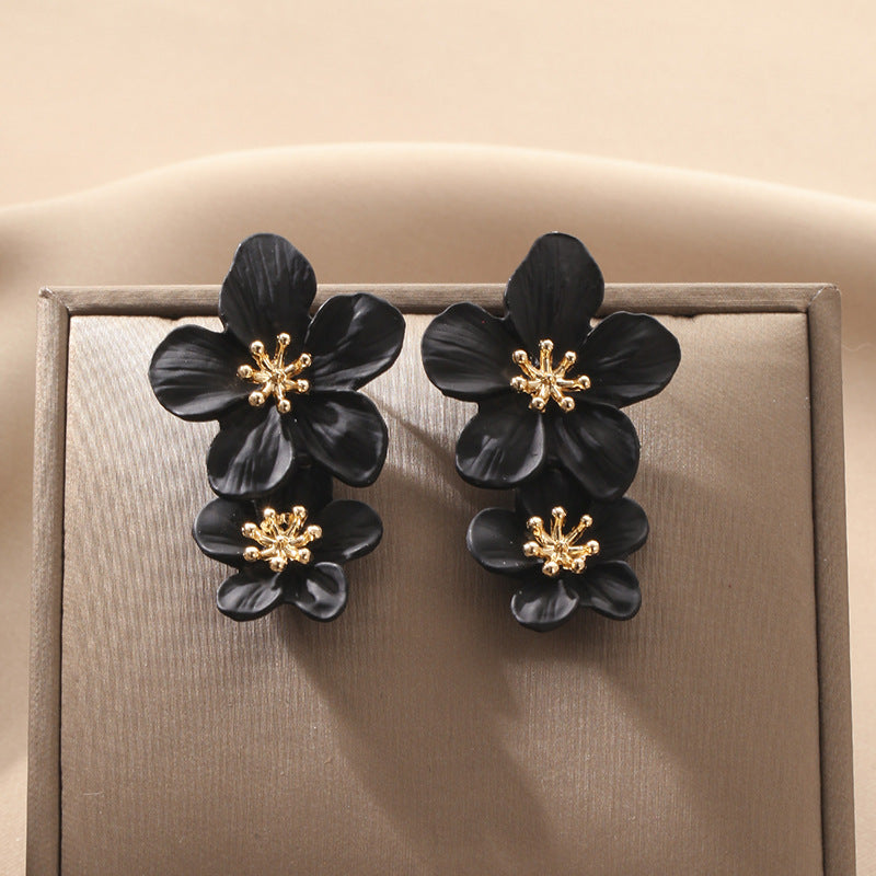 Trend Multicolor Double Layer Flower Simple Earrings