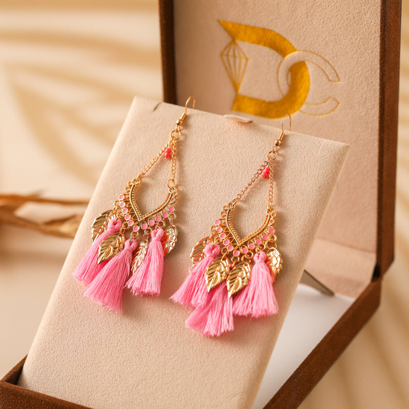 Tassel Leaves Hand-made Your Daisy Ornament Earrings