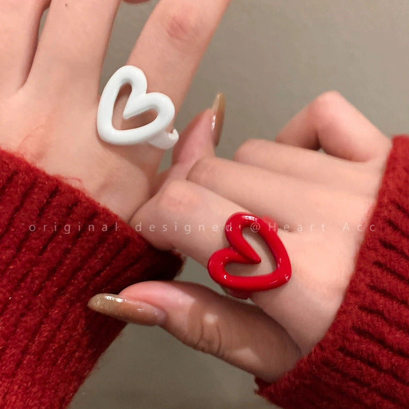 Drip Glazed Love Heart-shaped Female Adjustable Index Finger Rings