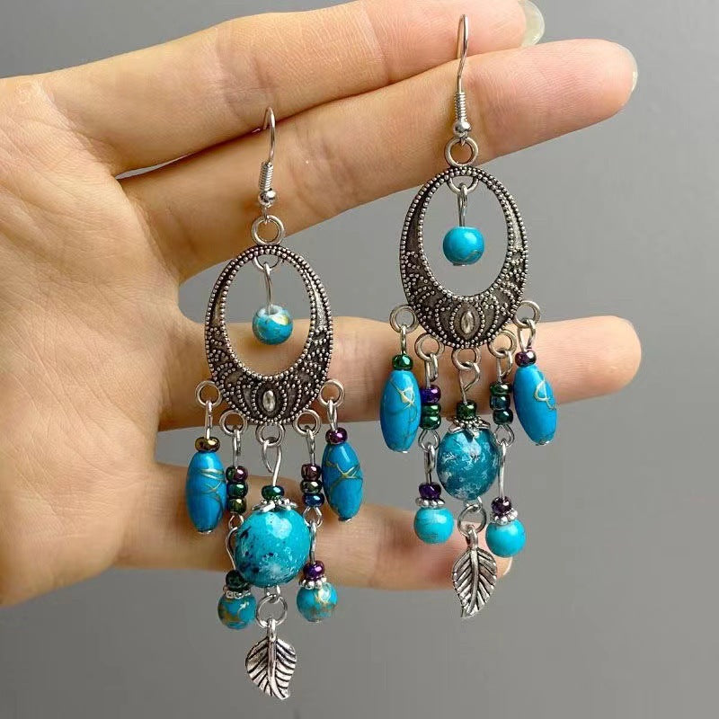 Ethnic Style Long Feather Temperamental Tassels Personality Earrings