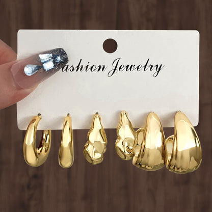 Golden Personality Water Drop Creative Complex Earrings