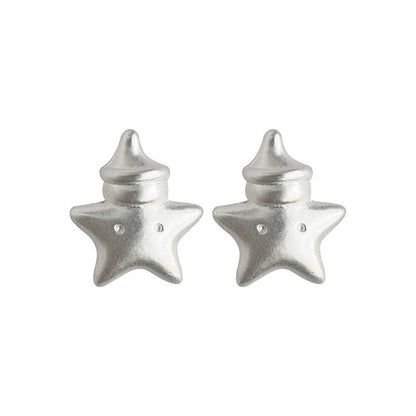 Pentagram Female Cute Matte Sier Commuter Earrings