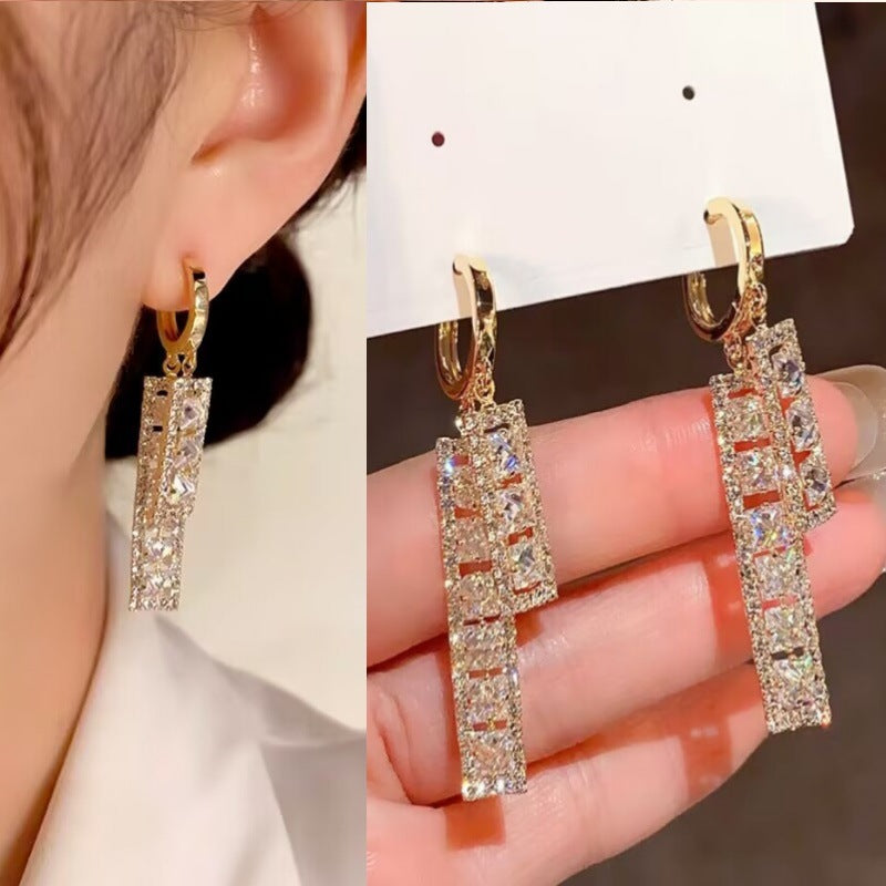 Women's Sier Needle Geometric Pearl Fashion Tassel Earrings