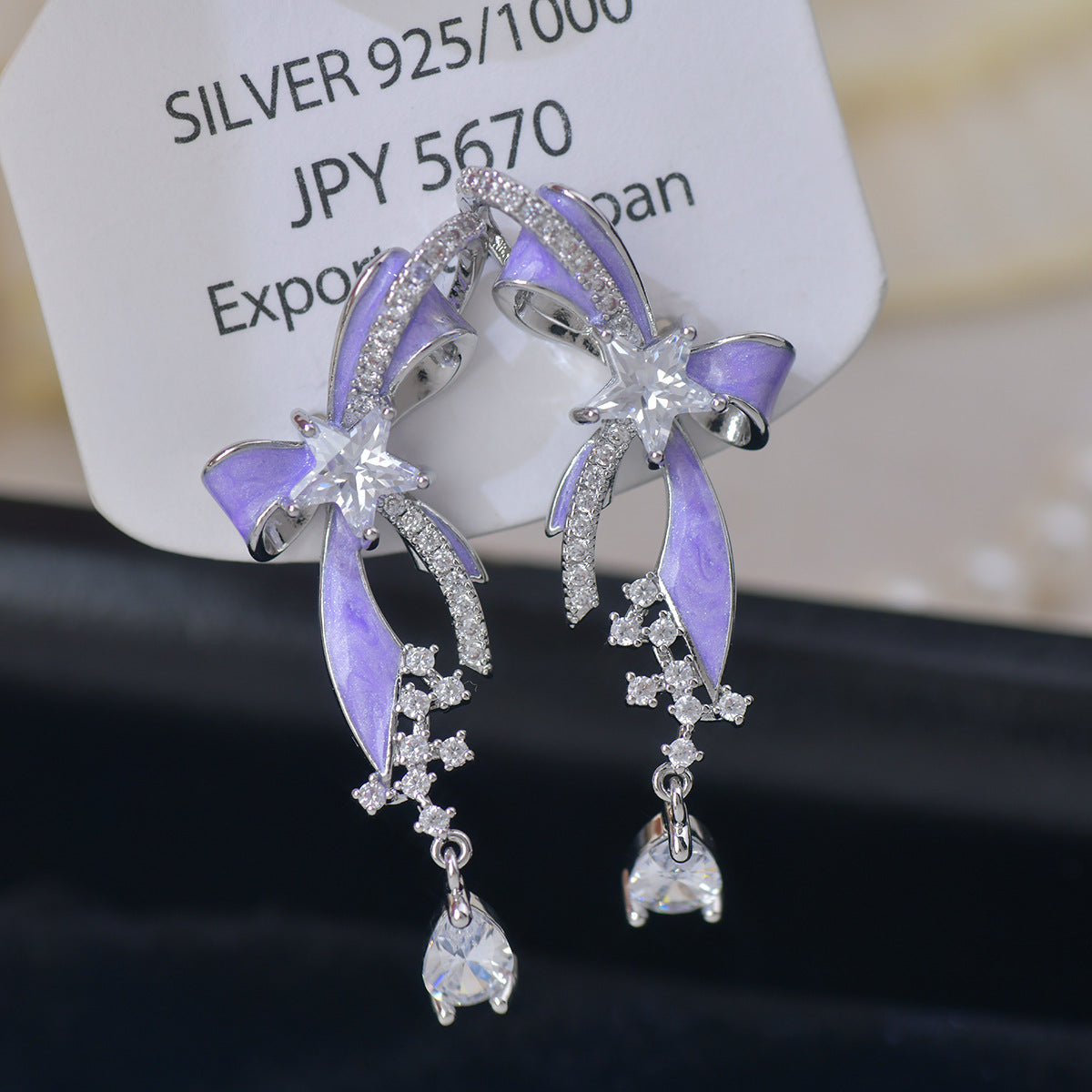 Design Exquisite Bow Zircon Water Drops Earrings