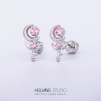 Titanium Steel Gold Girly Style Pink Earrings