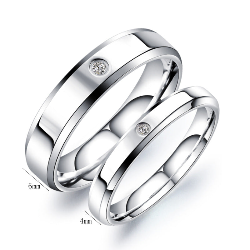 Style Simple Couple Diamond Glossy Single Stainless Steel Rings