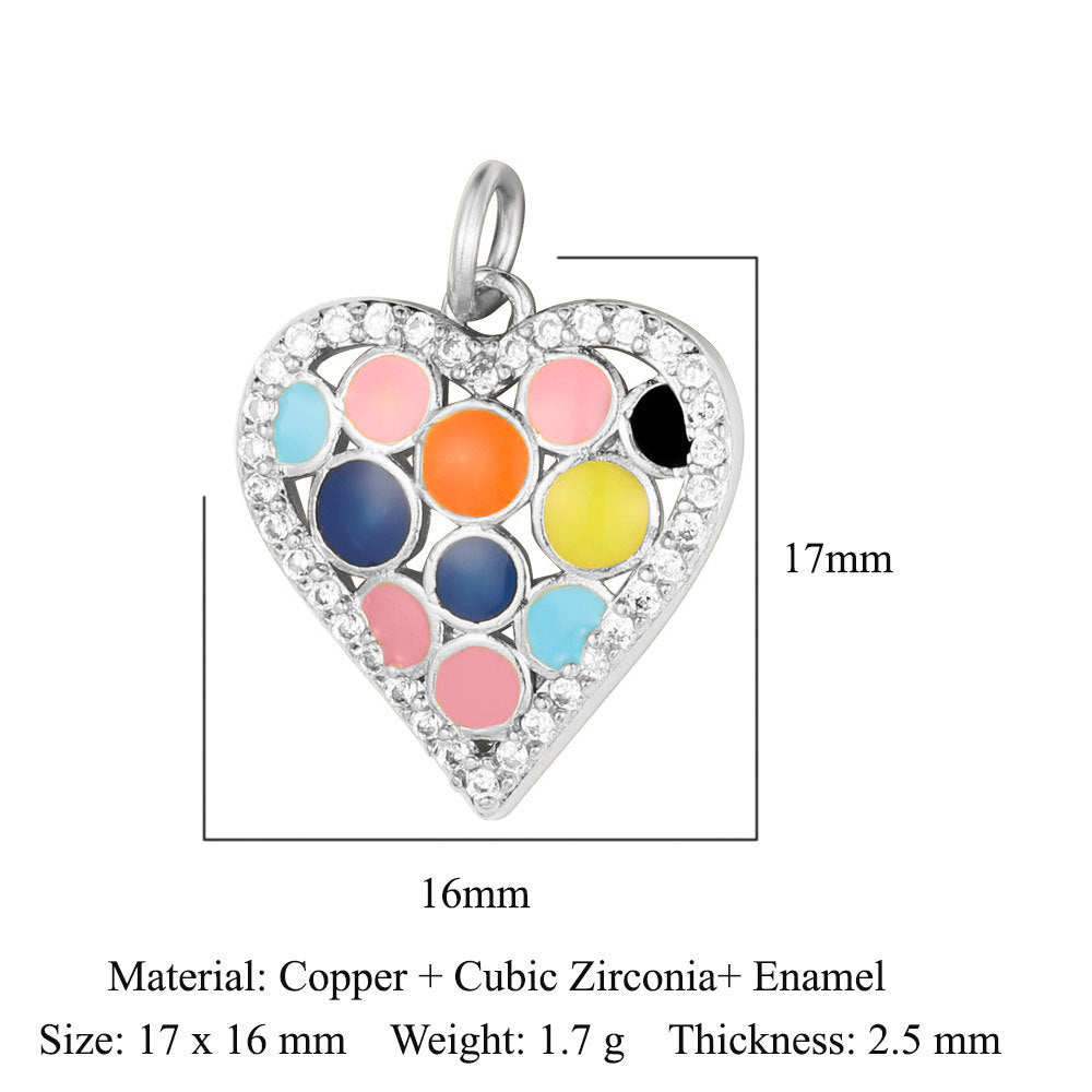 Crown Peach Heart Colorful Love Copper Pendants