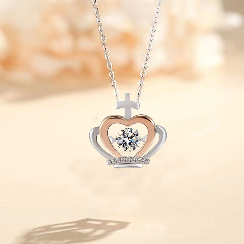 Women's Sterling Sier Crown Smart Pulsatile Heart Necklaces