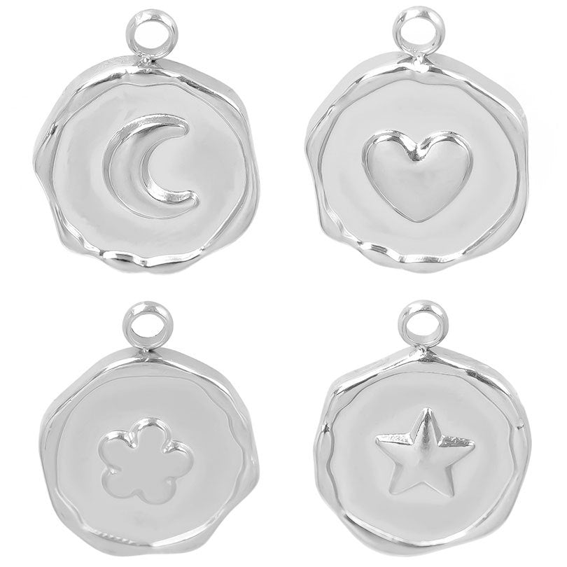 Steel Fashion Irregular Round Titanium Star Moon Love Heart Pendants