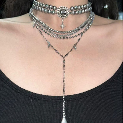 Rhinestone Water Drop Tassel Multilayer Collarbone Affordable Luxury Necklaces