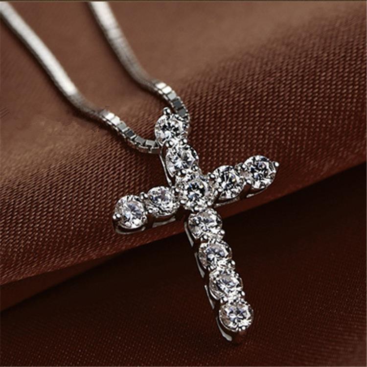 Cross Simple Rhinestone Yellow Gold Clavicle Pendants