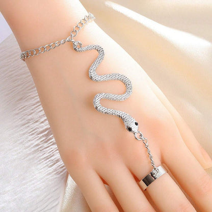 Women's Punk Snake-shaped Armband Finger Chain Integrated Rings