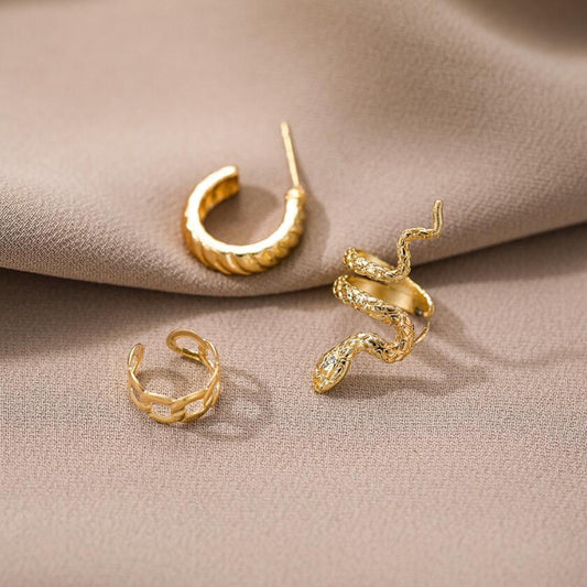 Retro Snake Suit Three-piece Shaped Cold Earrings