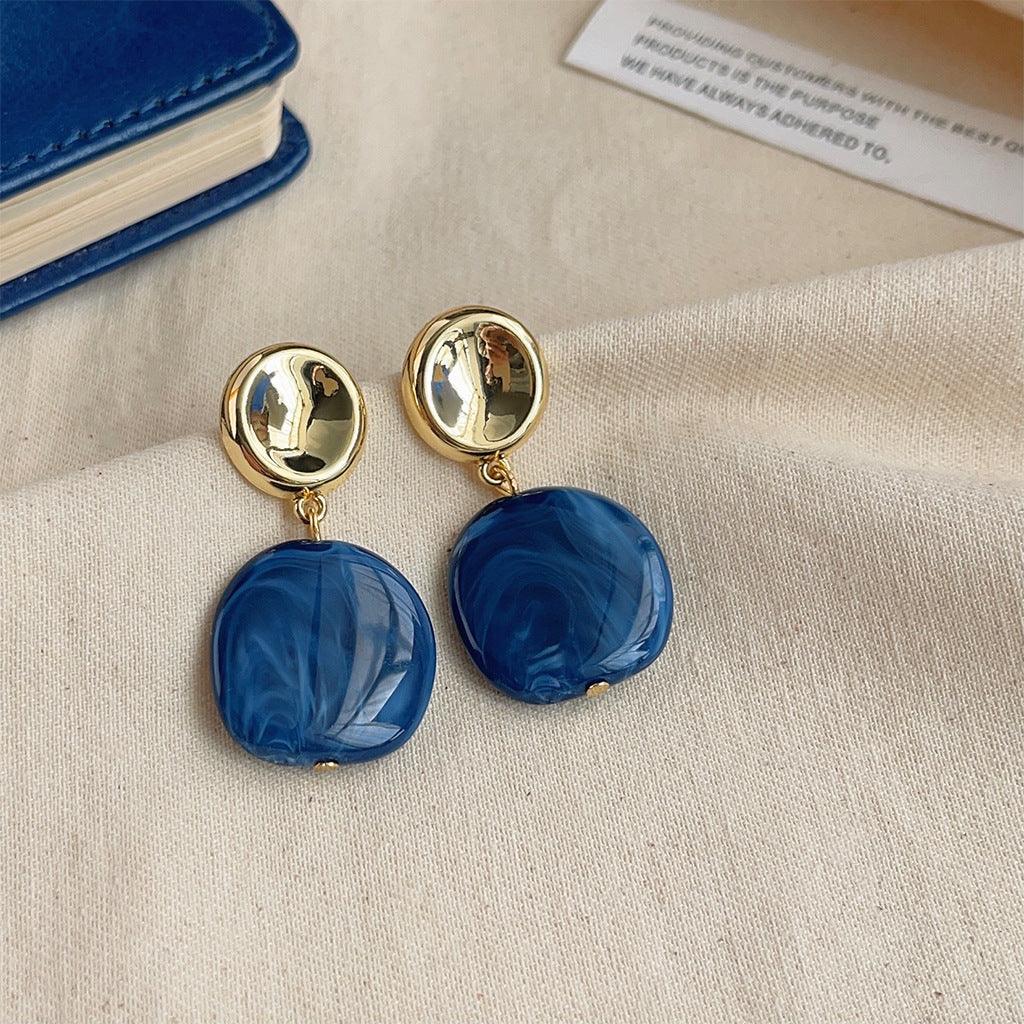 High-grade Sense Blue Color Enamel Design Blooming Earrings