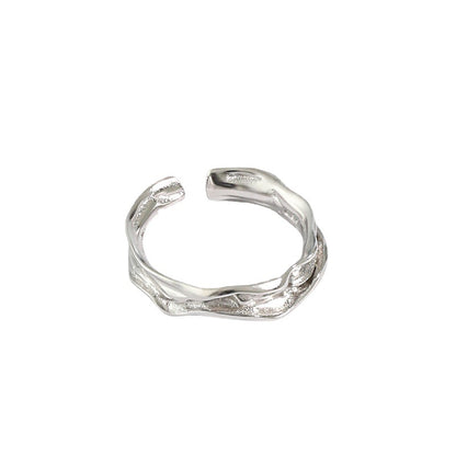 Women's Style Sier Irregular Simple Pleated Texture Rings