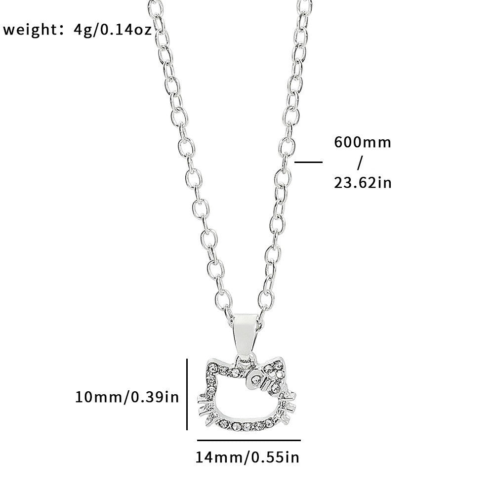 Kitten Hello Couple Full Diamond Clavicle Chain Necklaces