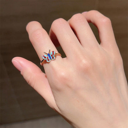 Glazed Butterfly Female Western Style Design High Sense Unique Rings