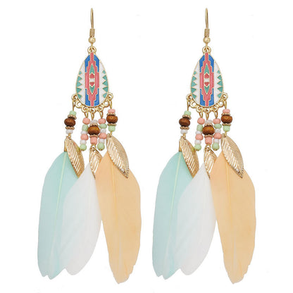 Bohemian Feather Ethnic Yunnan Travel Vintage Earrings