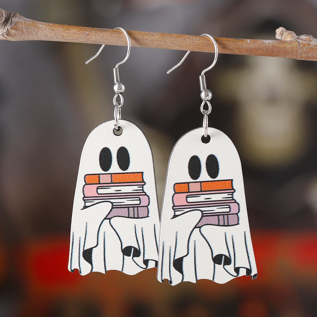 Book Ghost Wooden Gothic Style Double-sided Earrings