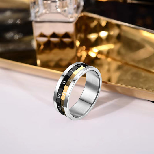 Men's Fashion Roman Numerals Rotatable Titanium Steel Rings