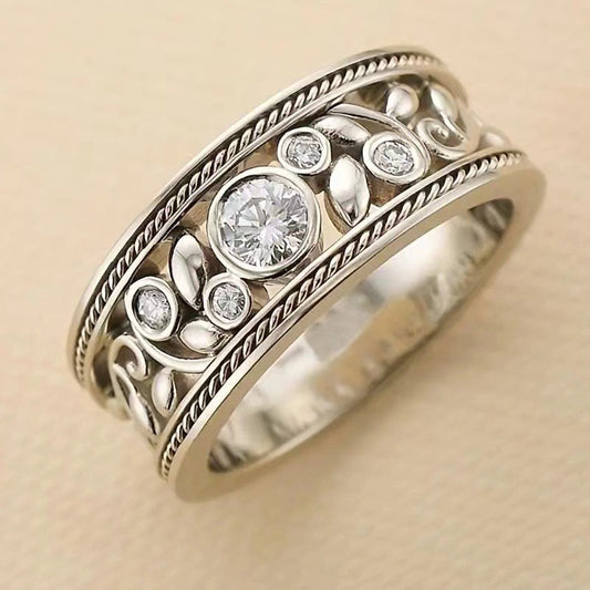 Jewelry Hollow Flower Zircon Retro Simple Rings