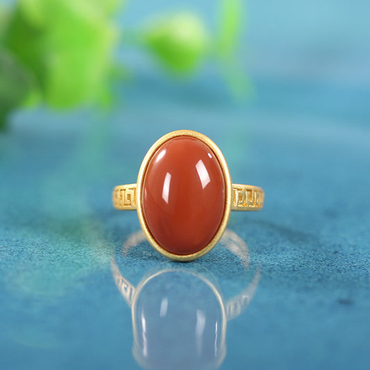 Sier Mosaic Oval Southern Red Agate Rings