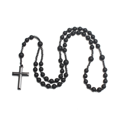 Men's Summer Black Natural Round Beads Long Chain Necklaces