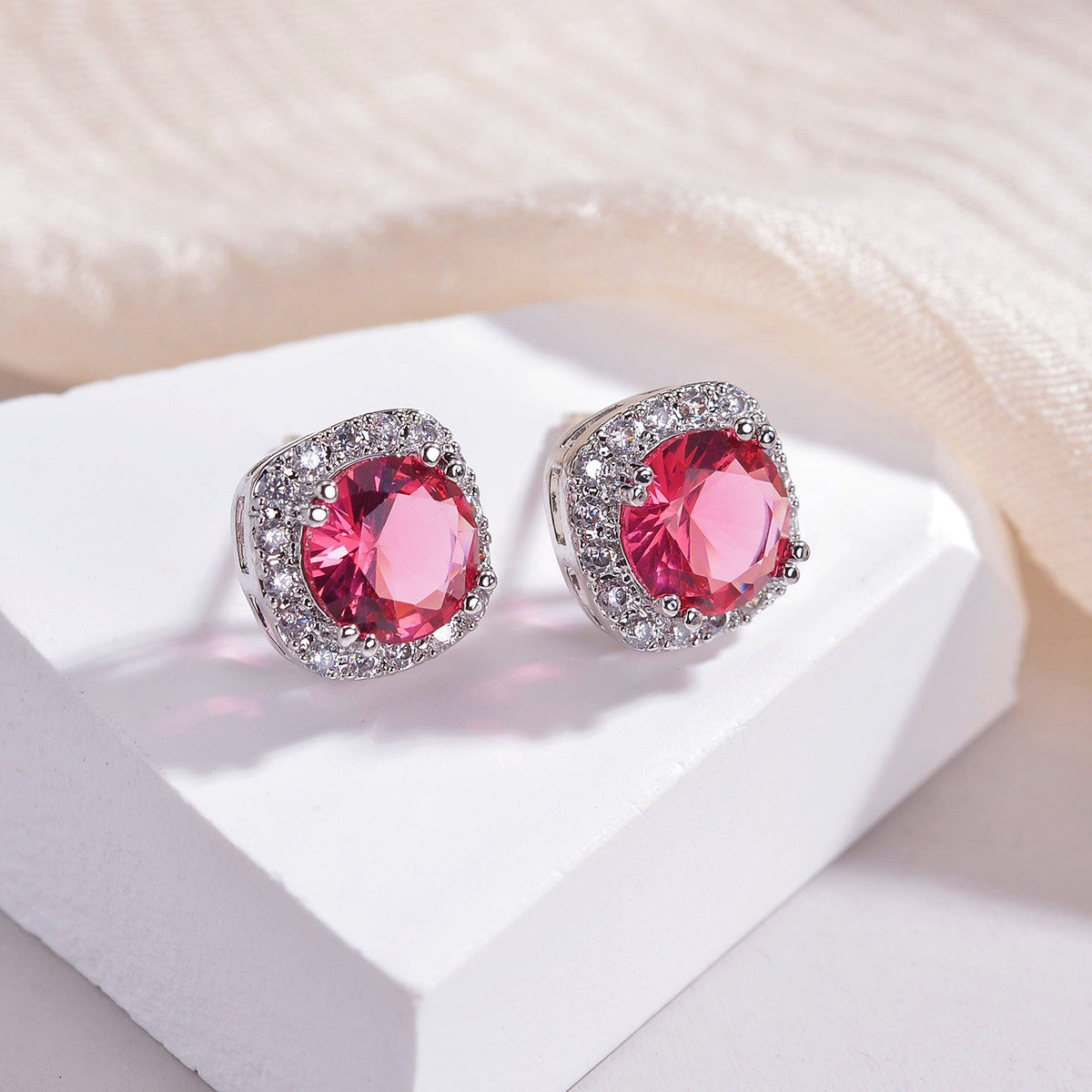 Zircon Ear Large Square Round Zirconium Earrings