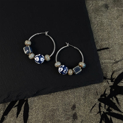 Blue White Porcelain Series Hand-made Personality Earrings