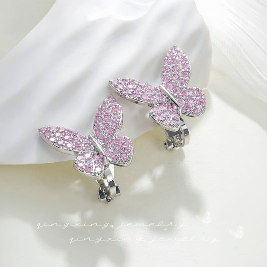 Pink Butterfly Zircon Exquisite Sweet Ear Earrings