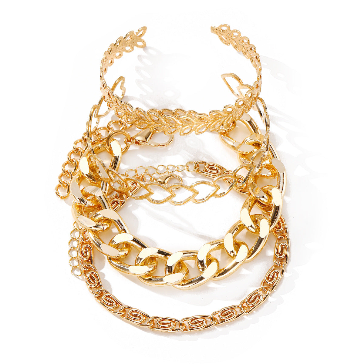 Fashion Gold Chain Hip Hop Hollow Heart Bracelets