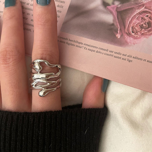 Women's Geometric Irregular Lava Wave Opening Adjustable Rings