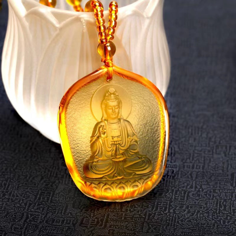 Women's & Men's Ornaments Glaze Yellow God Of Wealth Pendants