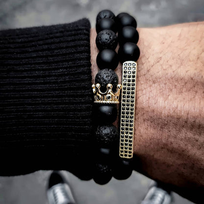 Men's Beaded Suit Haematite Cross Dumbbell Zircon Bracelets