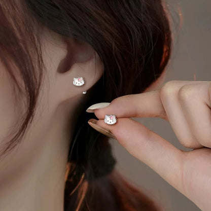 Pure Sier Cat Screw Cute Sweet Earrings