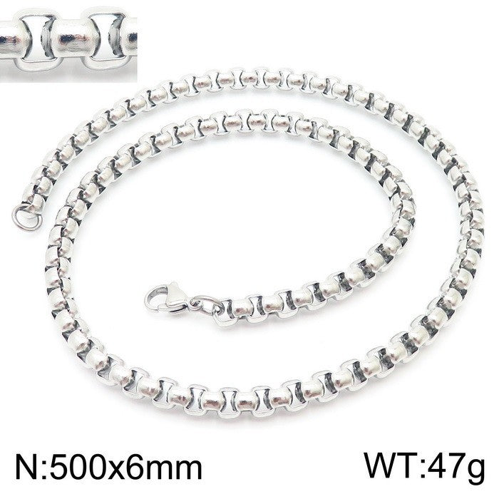 Women's & Men's Stainless Steel Square Pearl Chain Titanium Card Necklaces