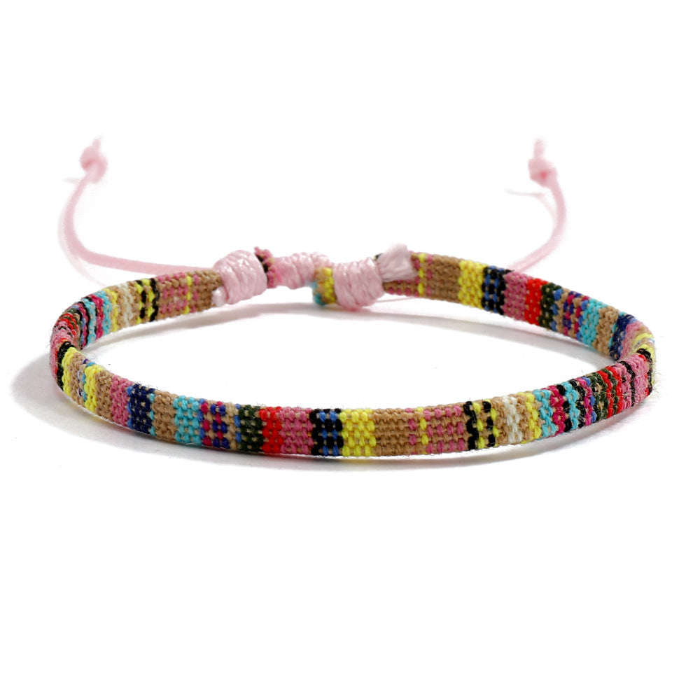 Colorful Bohemian Style Cotton Linen Fabric Woven Bracelets