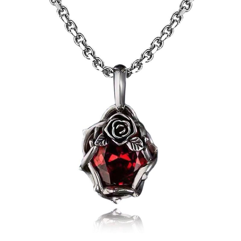 Vintage Thorn Rose Gem Male Female Personality Necklaces