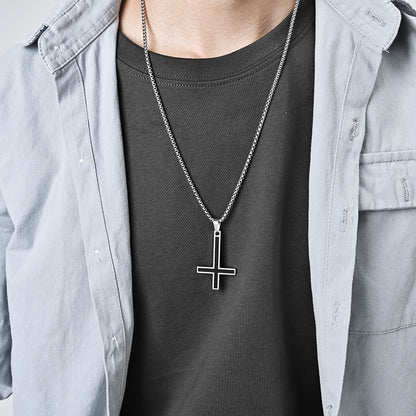 Men's Simple Reverse Cross Titanium Steel Glossy Dripping Oil Pendants