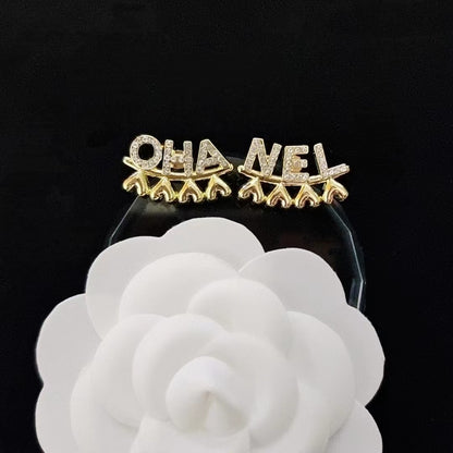 Women's & Men's Quality Collection Trending Rhinestone Letters Sier Earrings