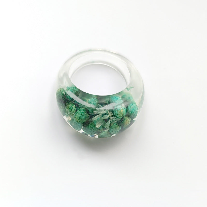 Fashion Transparent Epoxy Flower Durable Leaves Rings